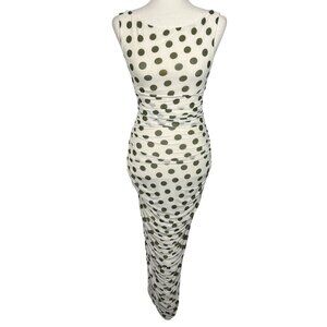 AFRM Alisa Polka Dot Print Boatneck Ruched Maxi Dress Cream Olive S NWT